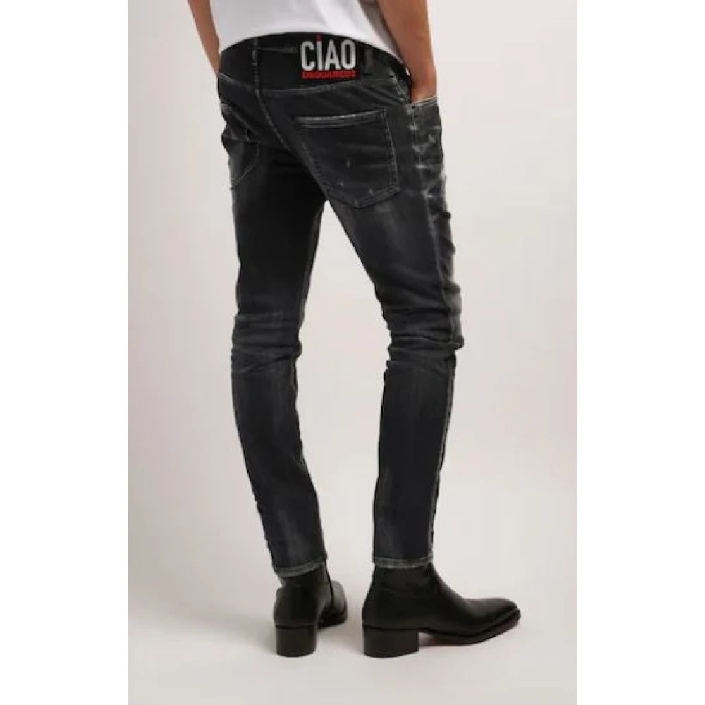 Dsquared2 Zwart & Grijs Slim-Fit Denim Jeans Black Heren