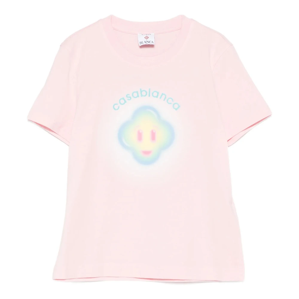 Casablanca Women's Pink T-Shirts, L, Airbrush Smiley Fitted Short-Sleeve T-Shirt