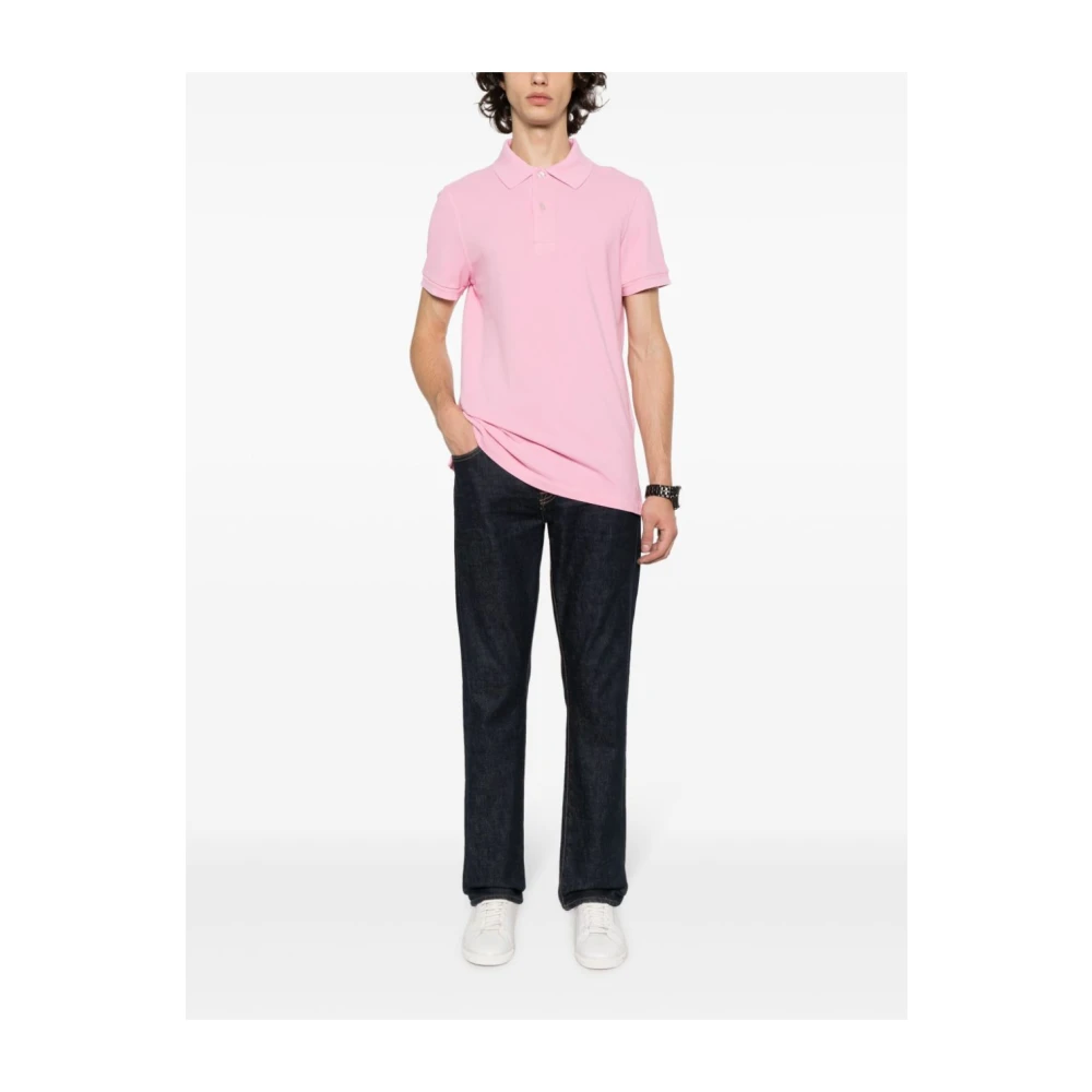 Tom Ford Roze Polo Shirt Katoen Korte Mouw Pink Heren