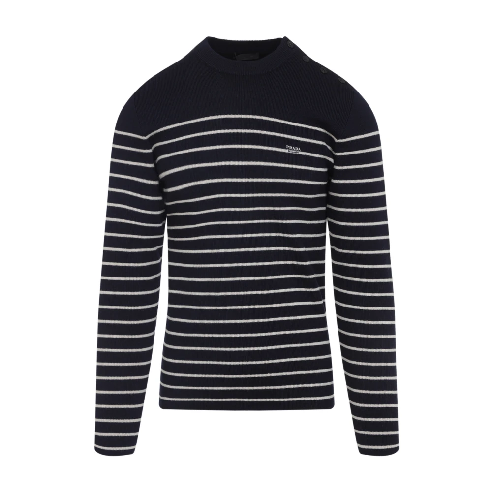 Prada Men's Blue Wool Crew Neck Jumper - Round-Neck Knitwear - Xl - Knitwear