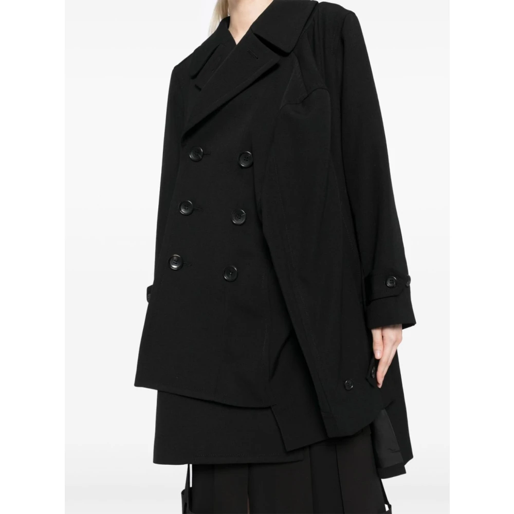 Comme des Garçons Zwarte dubbelrijige wollen jas Black Dames