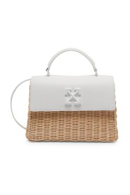 Jitney Off-White Tote Bag in Straw and Leather