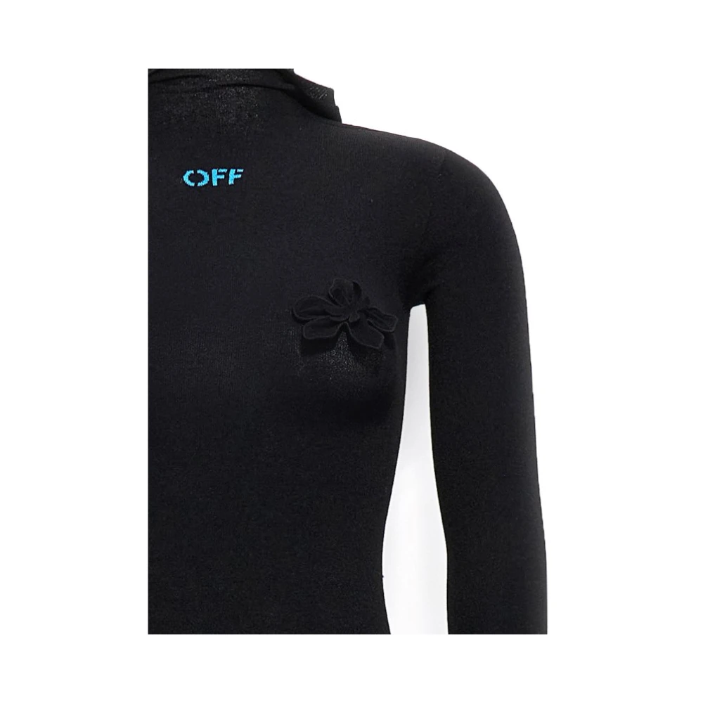 Off White Zwart Icon Logo Hoodie Jurk Black Dames
