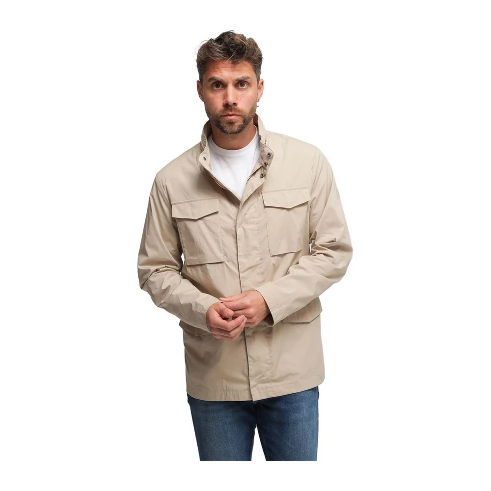 People of Shibuya Camouflage Hood Katoenen Jas met Zakken Beige Heren