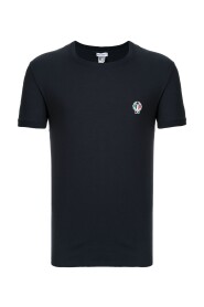 Granatowy T-shirt z Haftowanym Logo