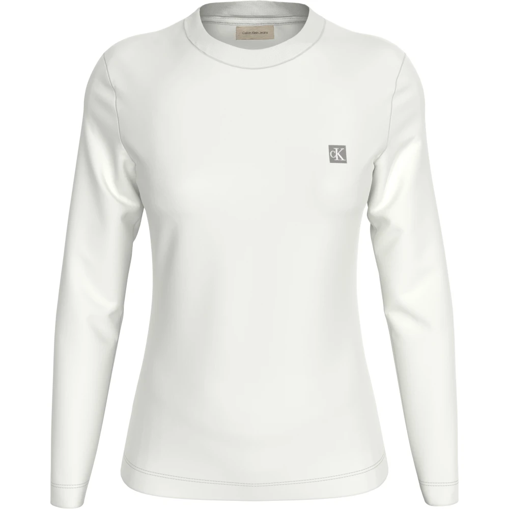 Calvin Klein Witte Sweater Ronde Hals Katoen Regular Fit White Dames