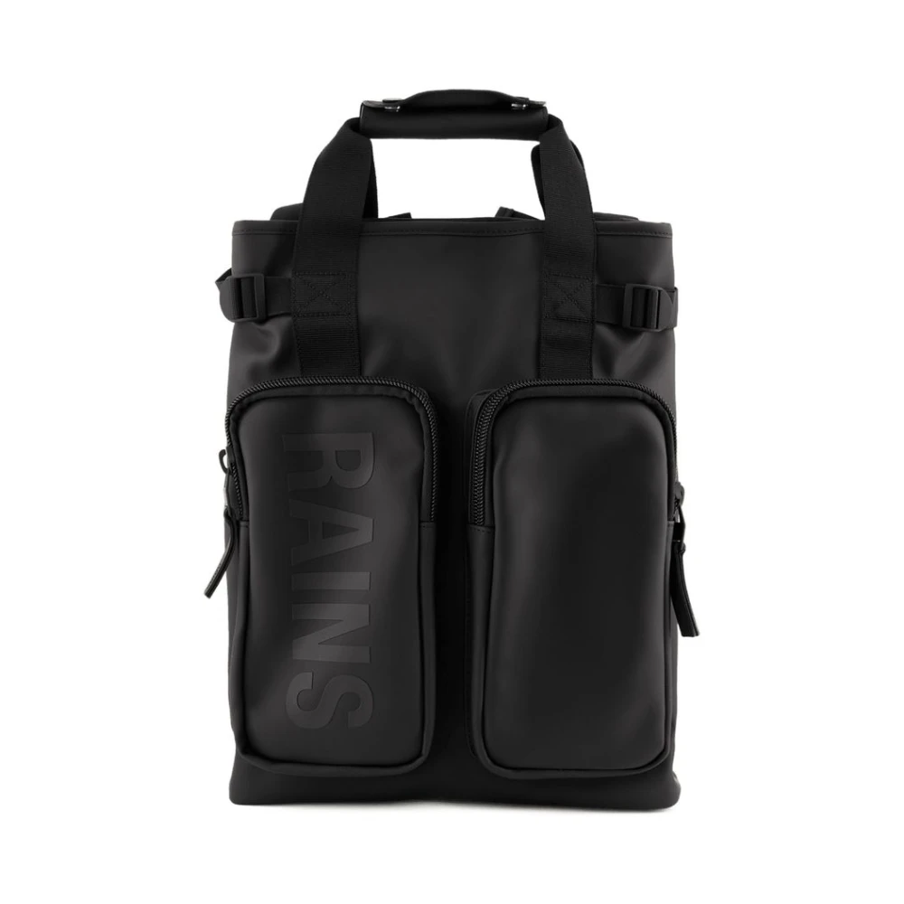 Rains Unisex Black Synthetic Backpack With Adjustable Straps - Backpacks - One Size - Bags