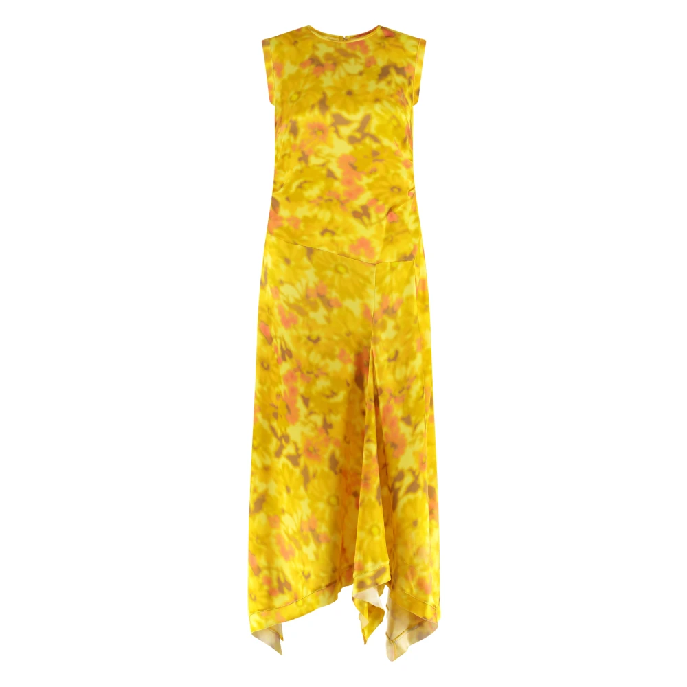 Acne Studios Women's Yellow Midi Dresses, M, Printed Dress