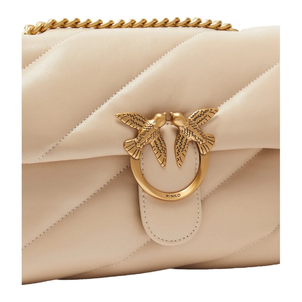 pinko Leren schoudertas met modelnaam Beige Dames
