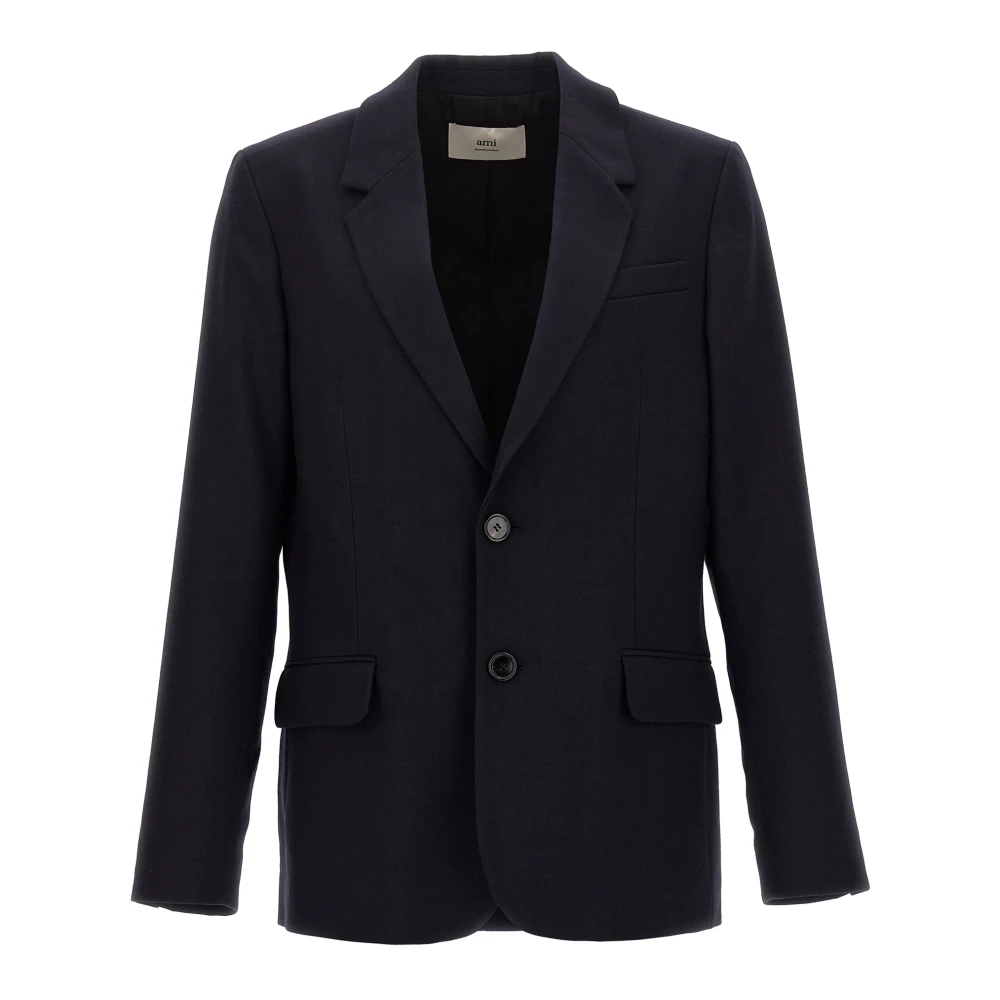Ami Paris Men's Blue Single-Breasted Wool Blazer