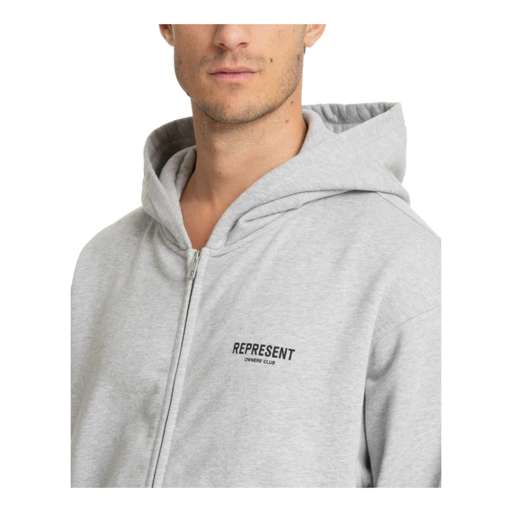 Represent Hoodie met rits en patroonlogo met zakken Gray Heren