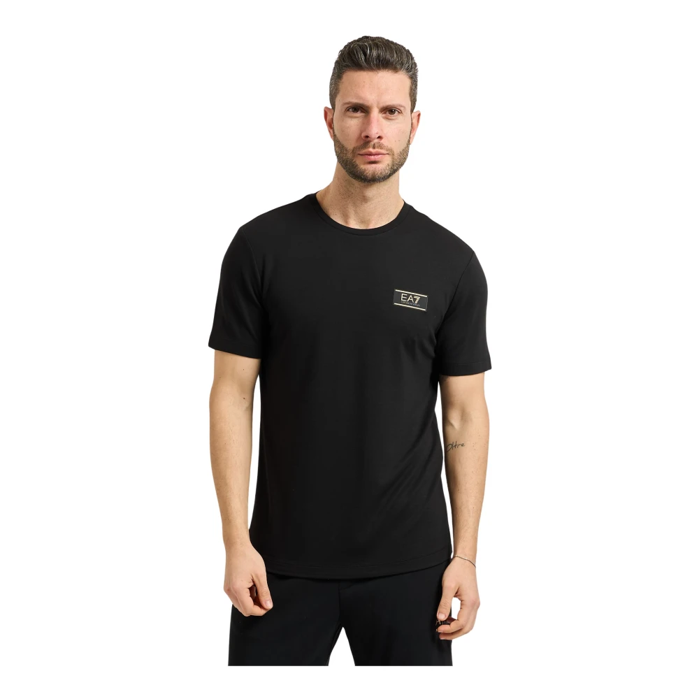 Emporio Armani Mannelijk Zwart Tops Heren, L, Katoen, T-Shirt Met Ronde Hals En Logo Op De Borst