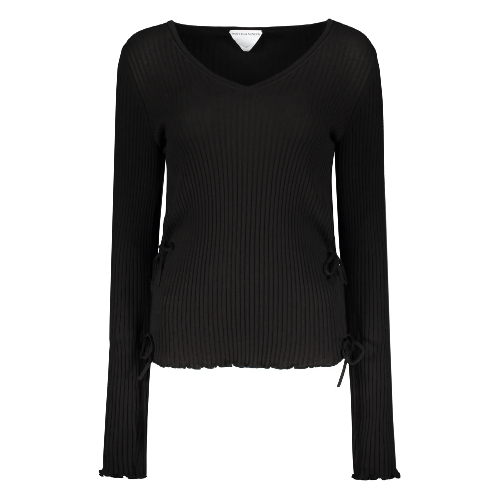 Bottega Veneta Geribbelde katoenen V-hals trui Black Dames