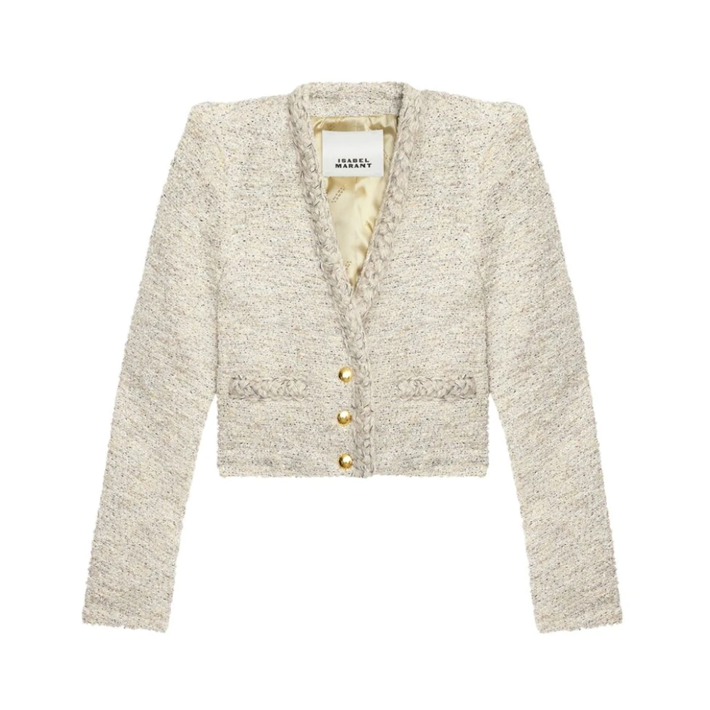 Isabel marant Tweed V-Neck Jas met Zakken Beige Dames