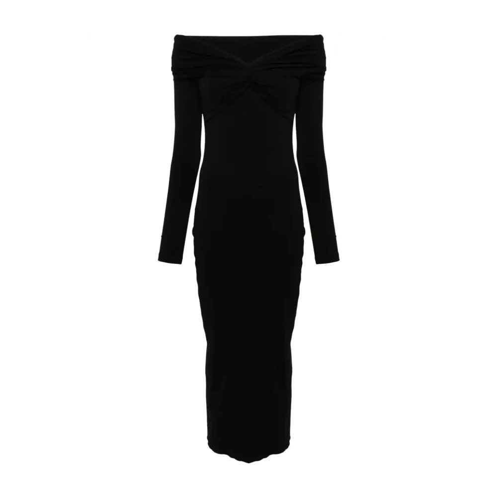 Rotate Birger Christensen Off-shoulder Svart Midi Klänning med Twisted Detalj Black, Dam