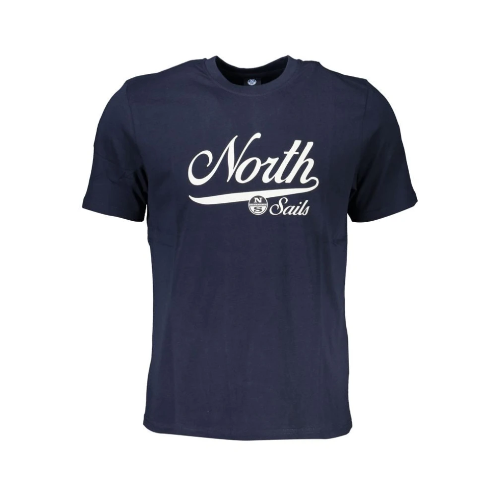 North Sails , T-Shirts, Male, Blue, L, Blue Cotton Logo Print Tee