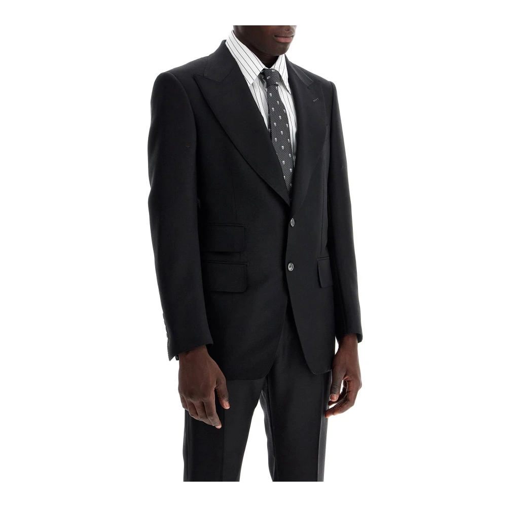 Tom Ford Atticus Wollen Jas met Peak Revers Black Heren