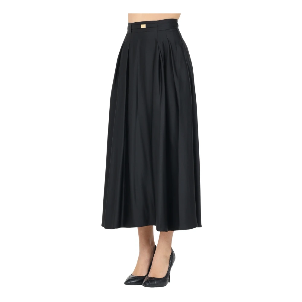 Elisabetta Franchi Zwarte Midi Rok met Gouden Riem Black Dames