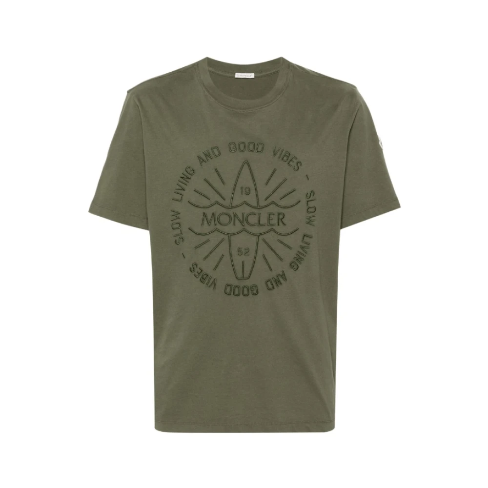 Moncler Geborduurd Logo Olijfgroen T-shirt Green Heren