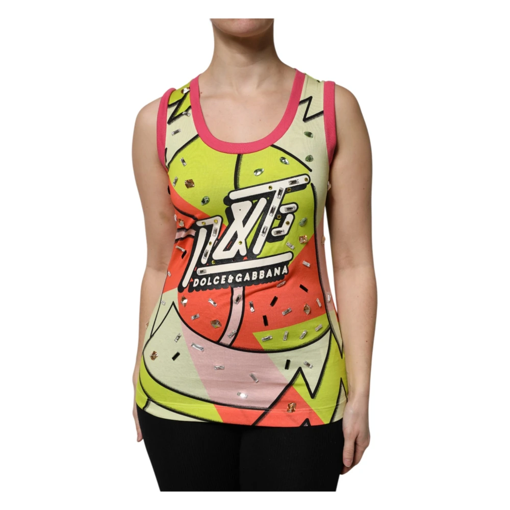 Dolce & Gabbana Women's Multicolor Sleeveless Tops, S, Crystal Embellishment Tank Top