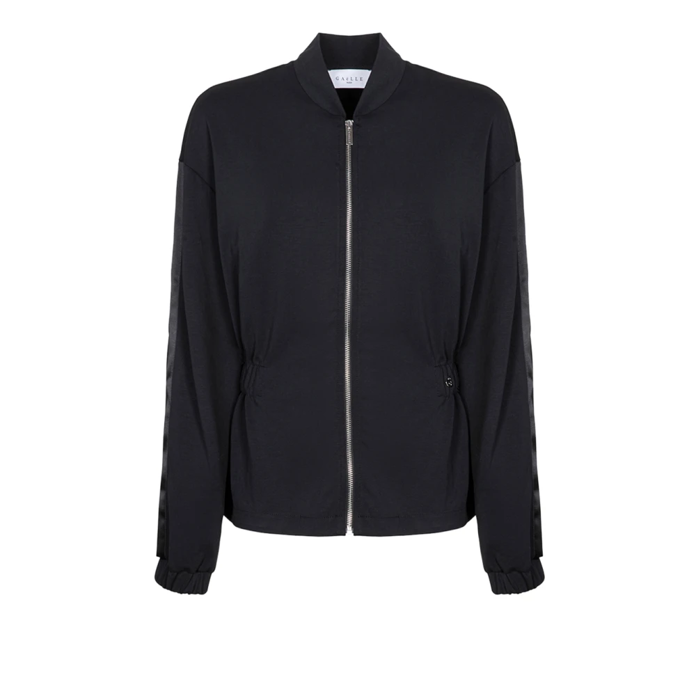 Gaëlle Paris Black All-Zip Interlock Sweatshirt With Logo Pendant - Female - Bomber Jackets - M - Jackets