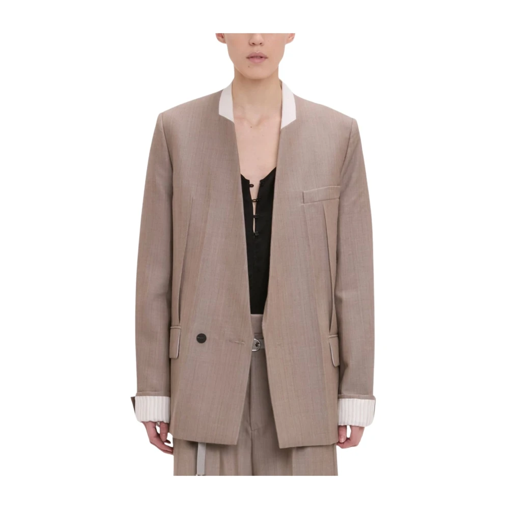 Victoria Beckham Collarless Jacket & Pleated Waist Trousers - Female - Blazers - Gray - Xs - Jackets