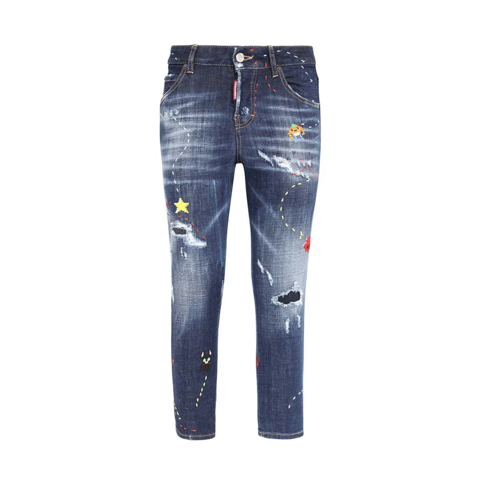 Dsquared2 Stijlvolle Cropped Jeans met Distressed Details Blue Dames