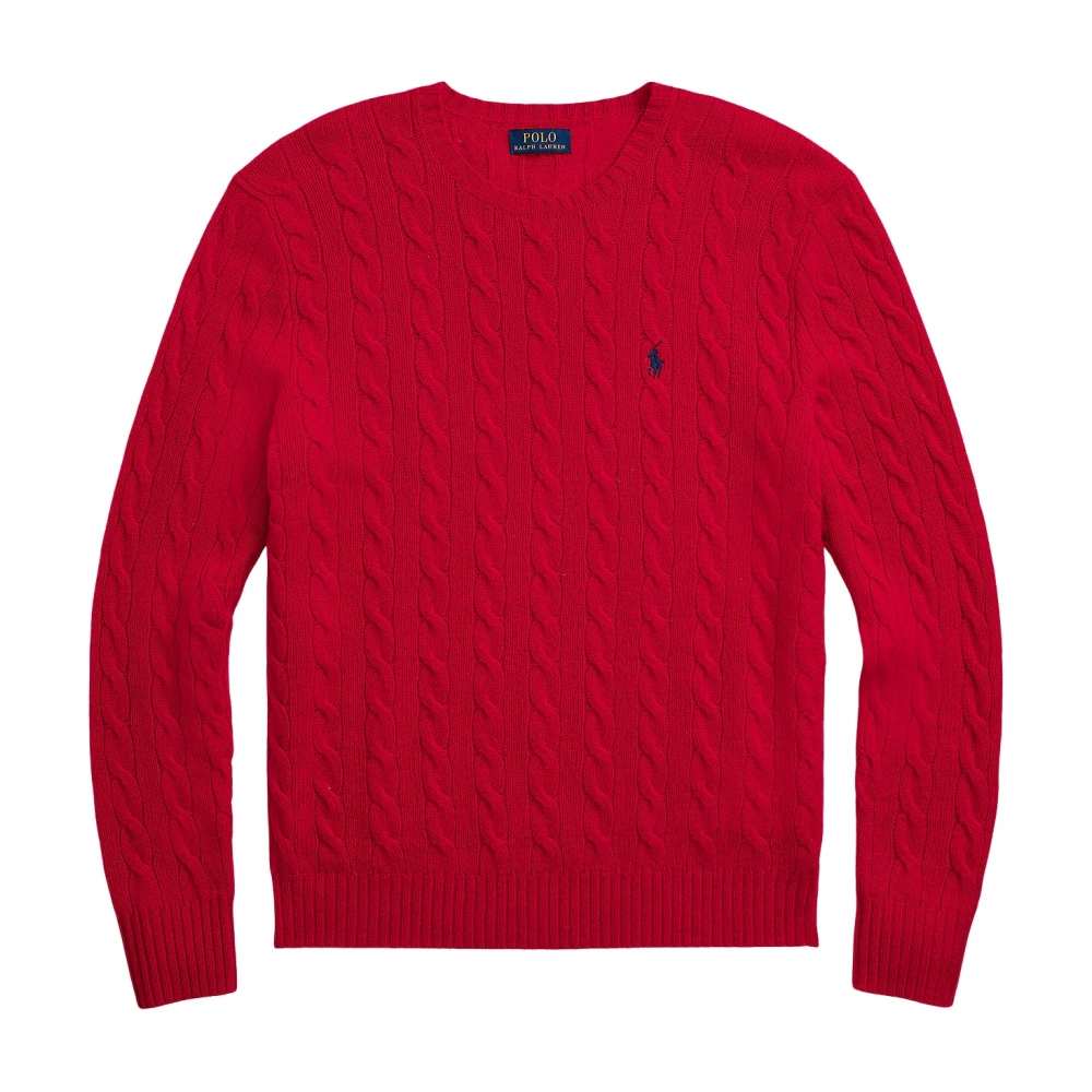 Polo Ralph Lauren Men's Red Round-Neck Knitwear, Xl, Cable-Knit Wool-Cashmere Jumper