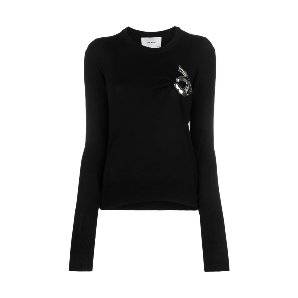 Coperni Zwarte Wollen Gebreide Sweatshirt met Afneembare Broche Black Dames