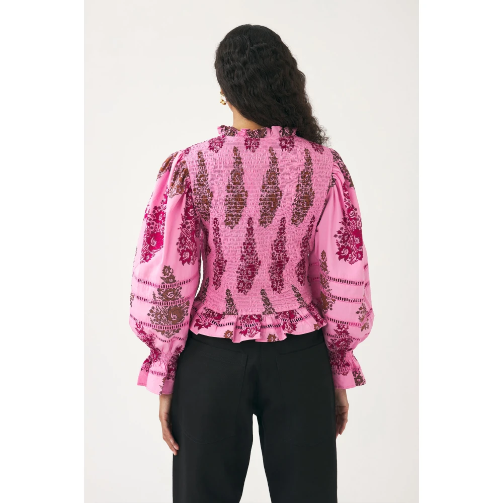 Antik batik Print smocked blouse Muguet Pink Dames