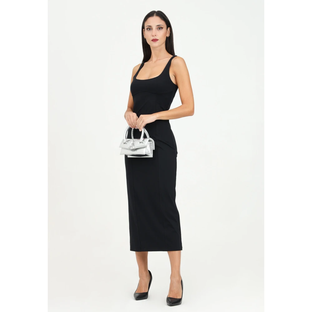 PATRIZIA PEPE Zwarte Midi Jurk met Hartvormige Halslijn Black Dames