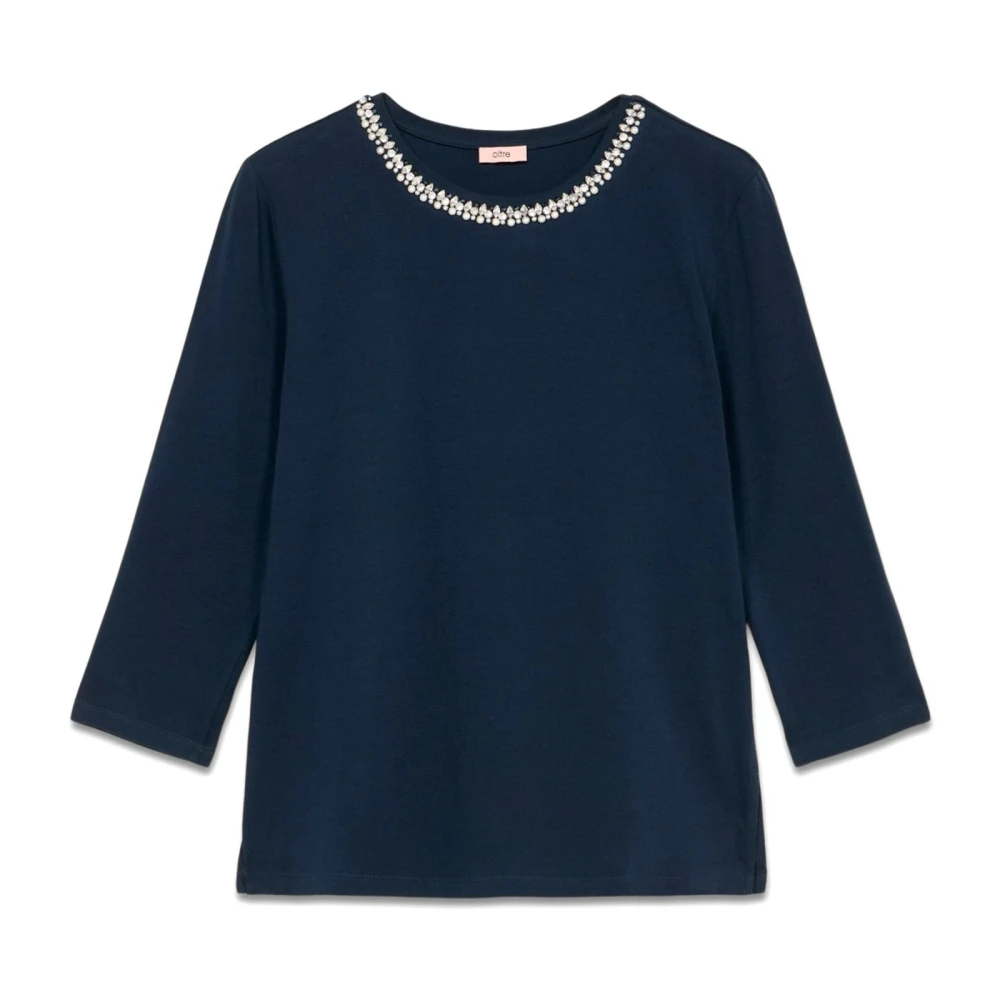 Oltre T-shirt met lange mouwen en decoratieve borduurwerk Blue Dames