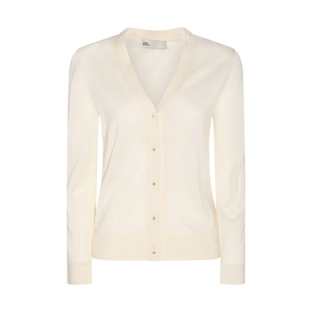 TORY BURCH Witte Gebreide Trui met Dubbele T Beige Dames