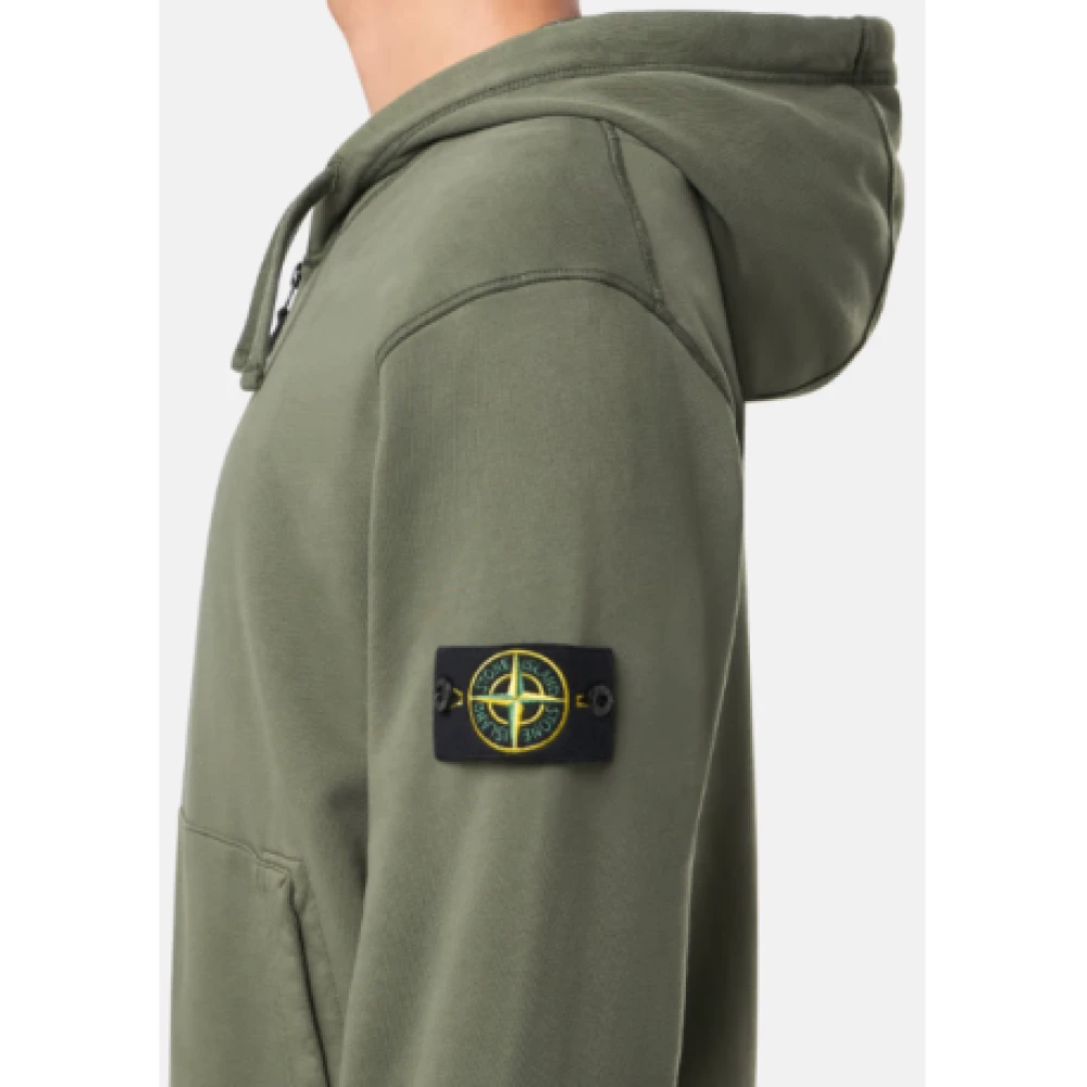 Stone Island Gecapuchonde Katoenen Sweatshirt met Rits Green Heren