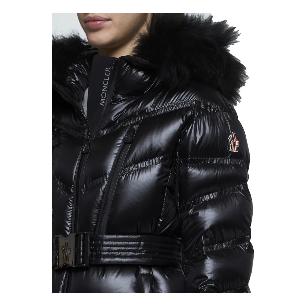 Moncler Zwarte Gewatteerde Donsjas met Nepbont Trim Black Dames