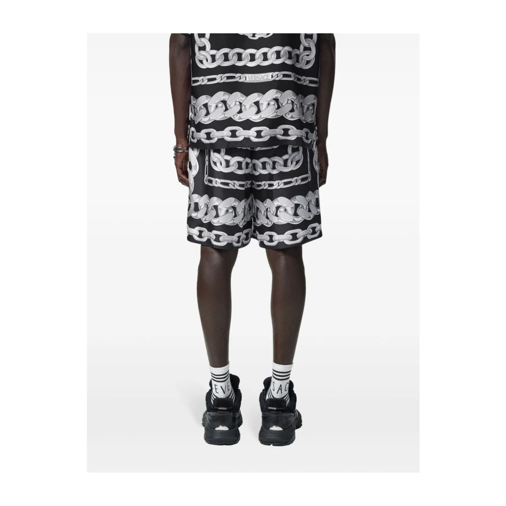 Versace Stijlvolle heren Bermuda shorts in zwart en zilver Black Heren