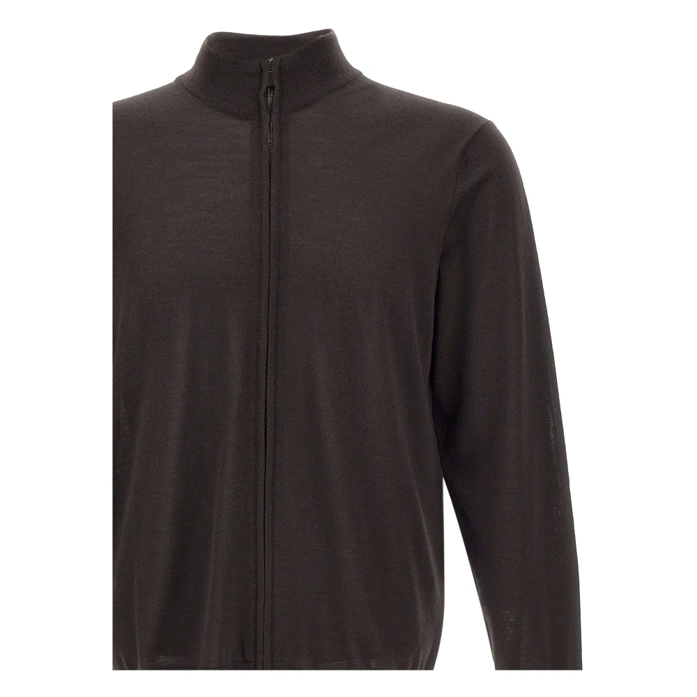 Filippo De Laurentiis Merino Wol Trui Bruin Rits Kraag Brown Heren