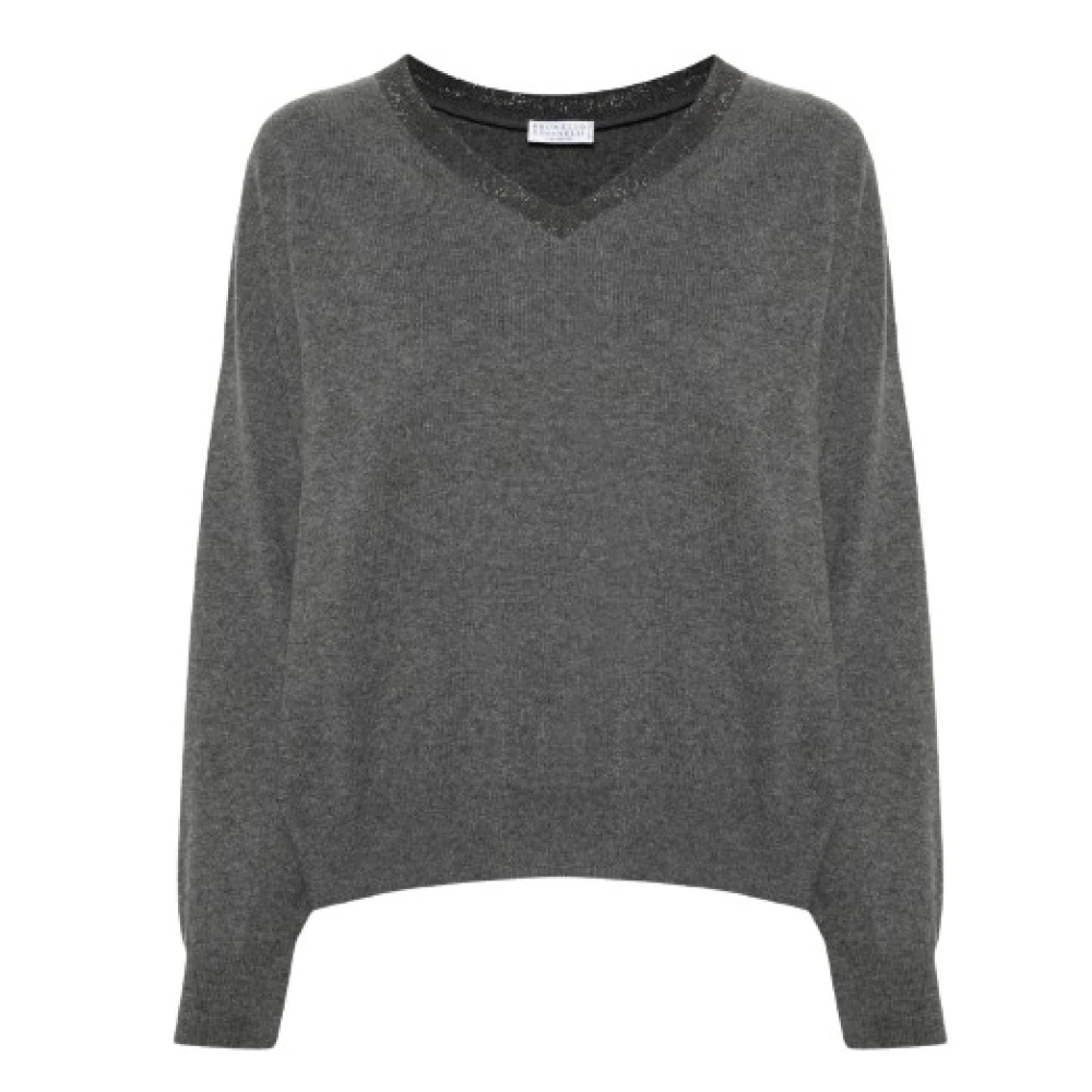 BRUNELLO CUCINELLI Kasjmier Gebreide Trui met Monili Ketting Gray Dames
