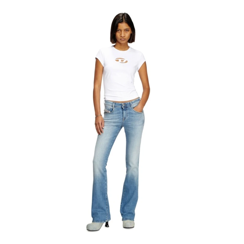 Diesel Logo Cut-Out Stretch Cotton T-Shirt White Dames