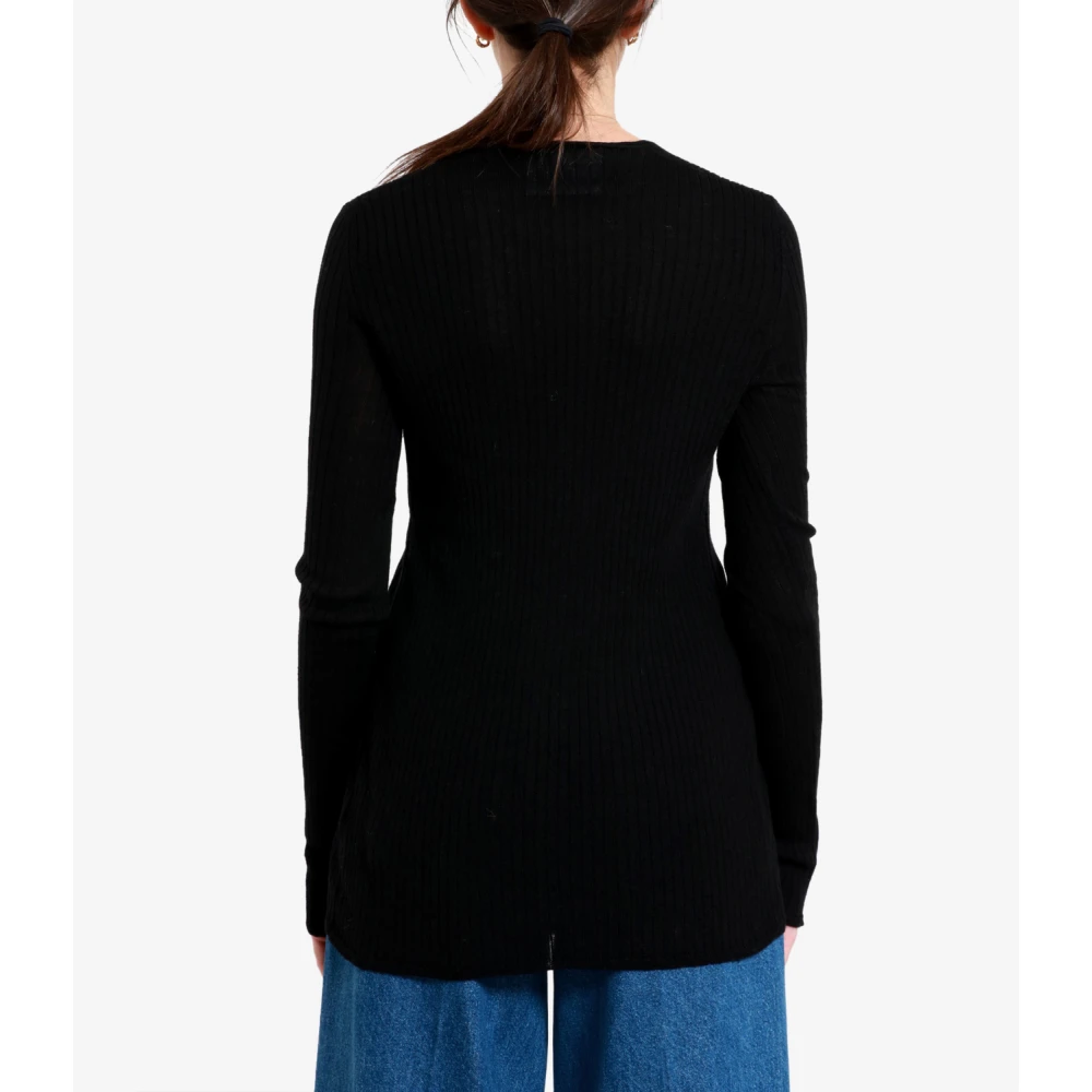 Erika Cavallini Zwarte Merinowol Ribgebreide Sweater Black Dames