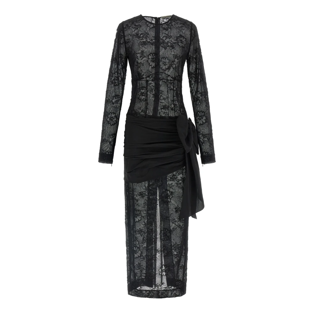 Alessandra Rich Women's Black Long Semi-Transparent Lace Dress