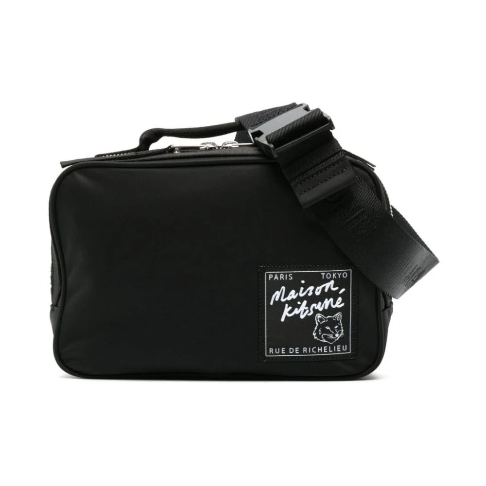 Maison Kitsuné Bum Bag met Vos Logo Patch Black Heren