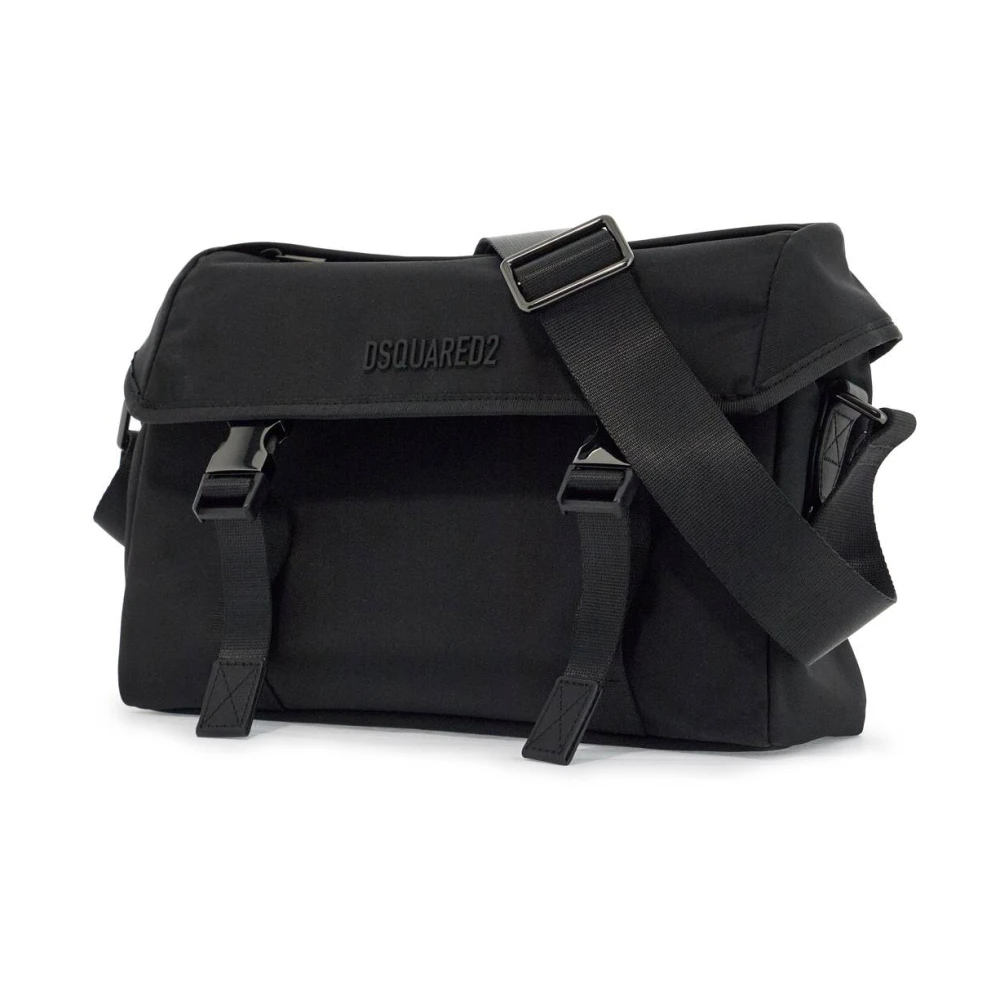 Dsquared2 Zwarte Polyamide Schoudertas met Ruim Compartiment Black Heren