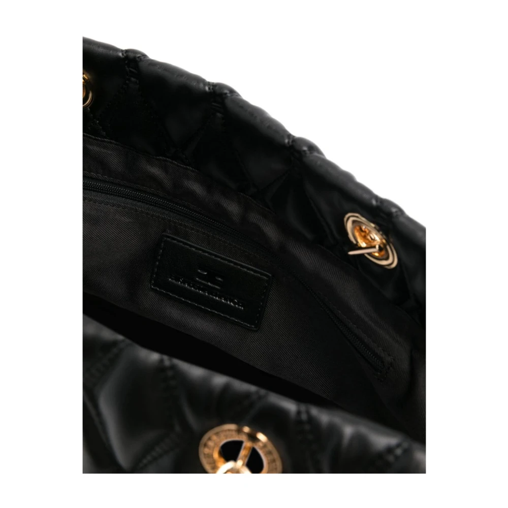 Elisabetta Franchi Gewatteerde Zwarte Schoudertas met Kettingen Black Dames