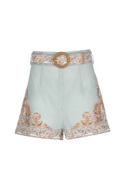 Jasnoniebieskie lniane szorty z wzorem Paisley
