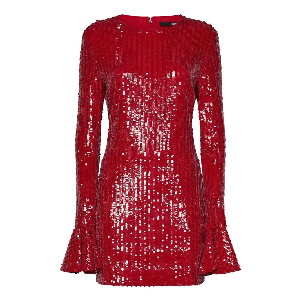 Rotate Birger Christensen Rode Jurk met Wijde Mouwen en R Logo Red Dames