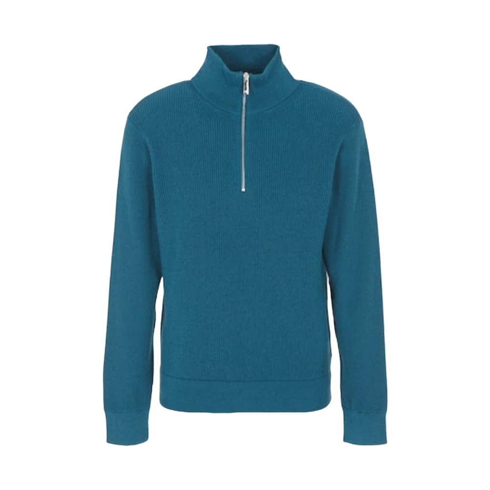 Armani Exchange Men's Blue Wool Sweater Zip Closure