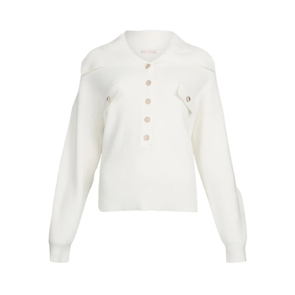 Liu Jo Women's White Round-Neck Knitwear, M, Jumper With Maxi-Neck