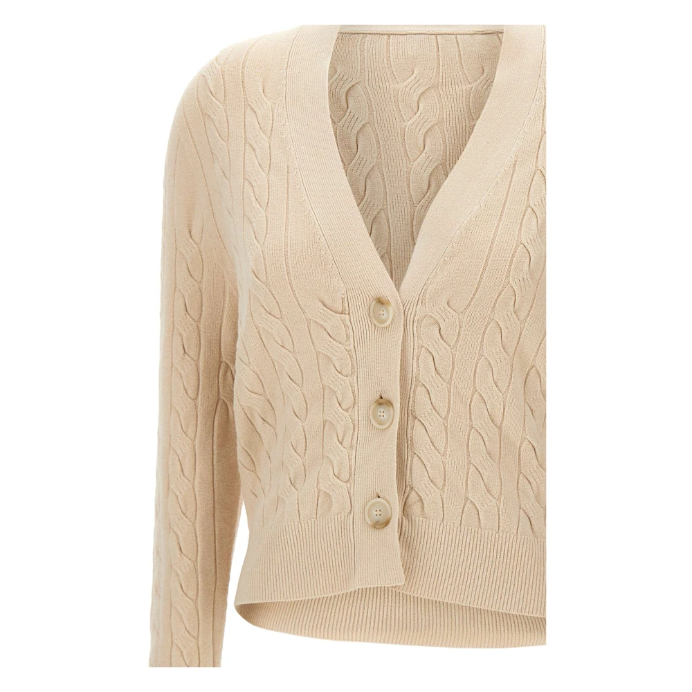 Kaos Roomwitte V-hals Vest met Kabelpatroon Beige Dames