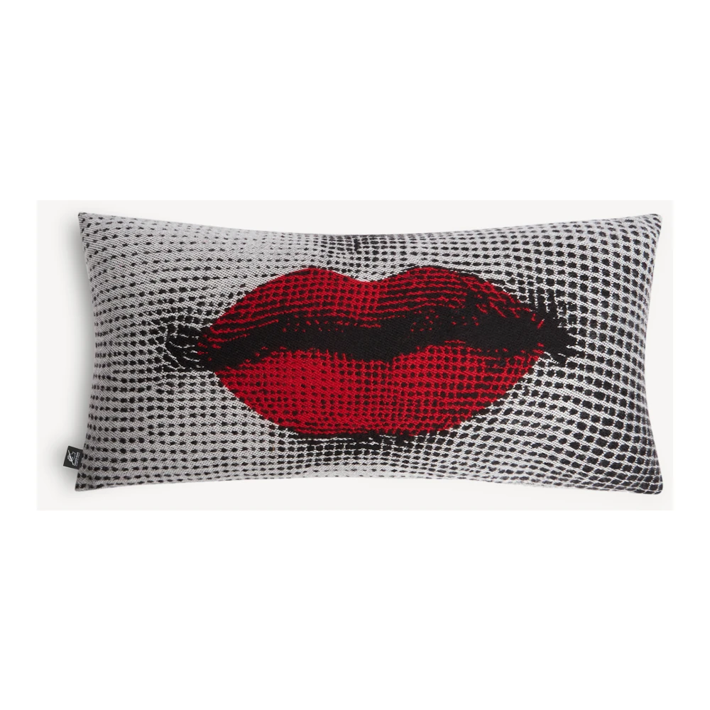 Fornasetti Rode Lippen Jacquard Wollen Kussen Black Dames